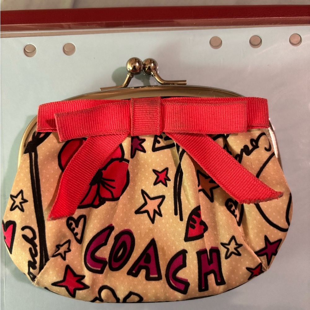 Coach Red and Tan Graphic Wristlet